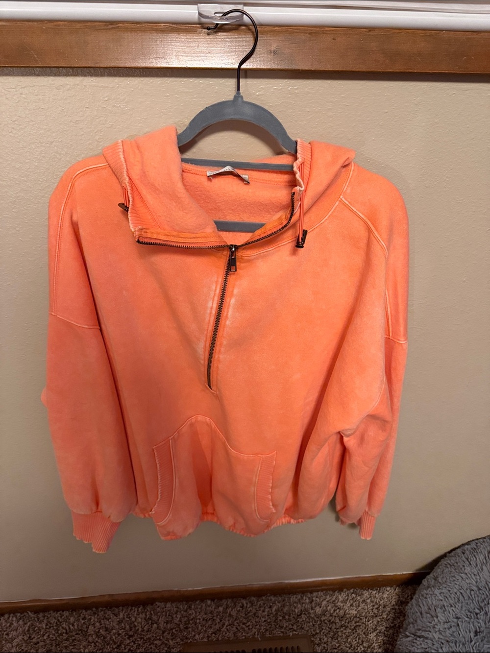 (31)Zenana Outfitters Coral Orange Half-Zip Hoodie Sweatshirt